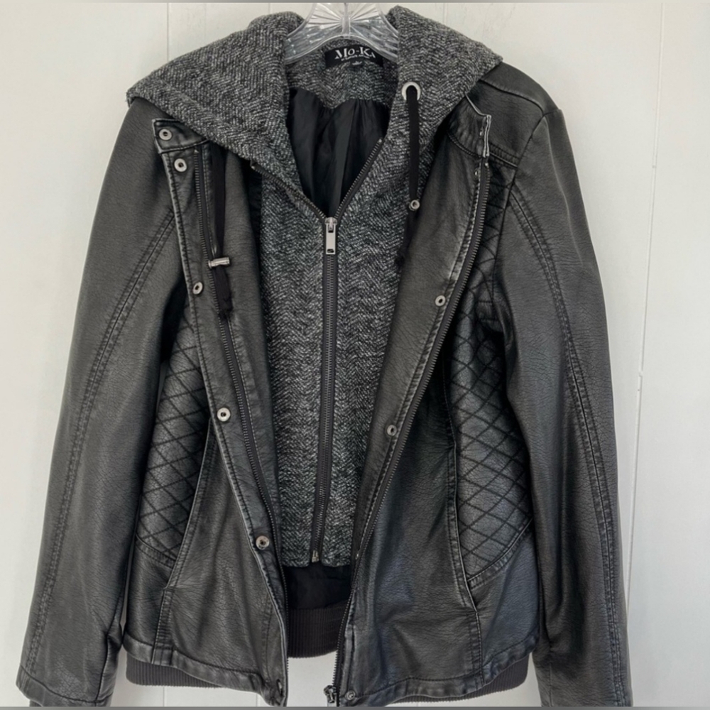 Mo-Ka Miriam Faux Leather Jacket with Hoodie Women’s  Size MEDIUM